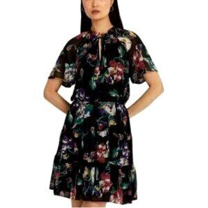 Ralph Lauren Floral Crinkle Georgette Dress SZ 16